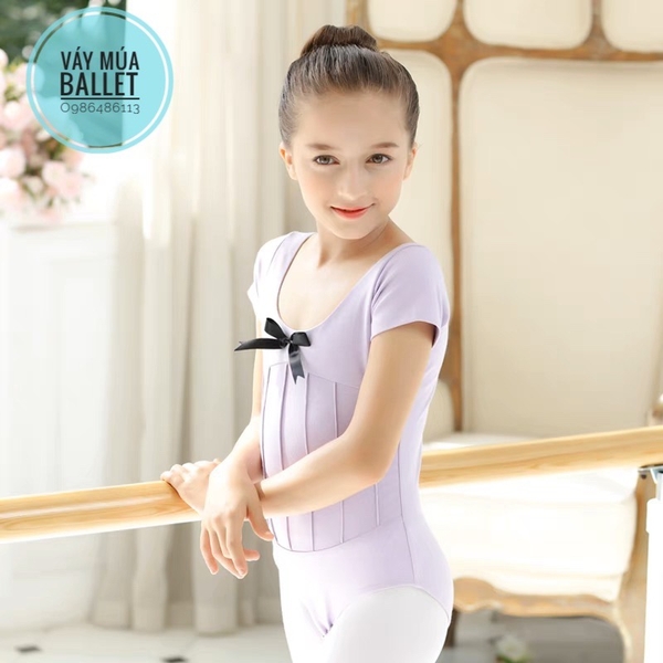 Áo tập múa gân nơ tay ngắn (hồng, xanh, đen, tím)