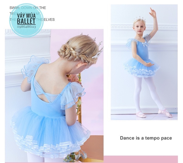 Váy múa tiên nơ viền new (tím, xanh, hồng)