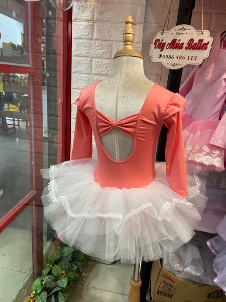 Váy múa thun tiên dài cam hồng