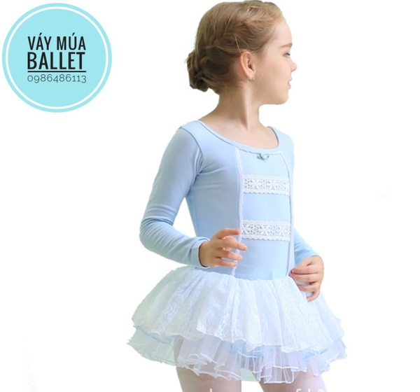 Váy múa ren tầng dài tay màu hồng, màu xanh