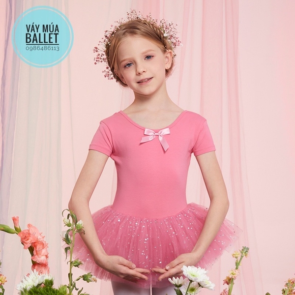 Váy múa đan lưng sao tay ngắn E (hồng, đỏ, nâu)