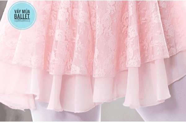 Váy tập múa ba lỗ phối ren 2 tầng (hồng, đen)