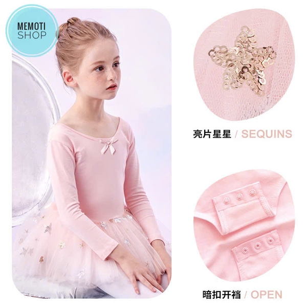 Váy múa đan lưng nơ sao to dài (hồng, tím, xanh)