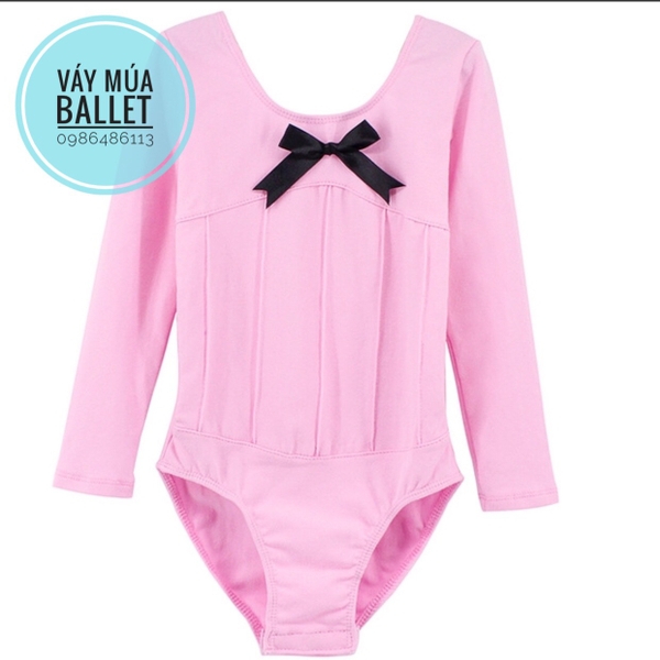 Set áo váy múa gân nơ đen dài tay