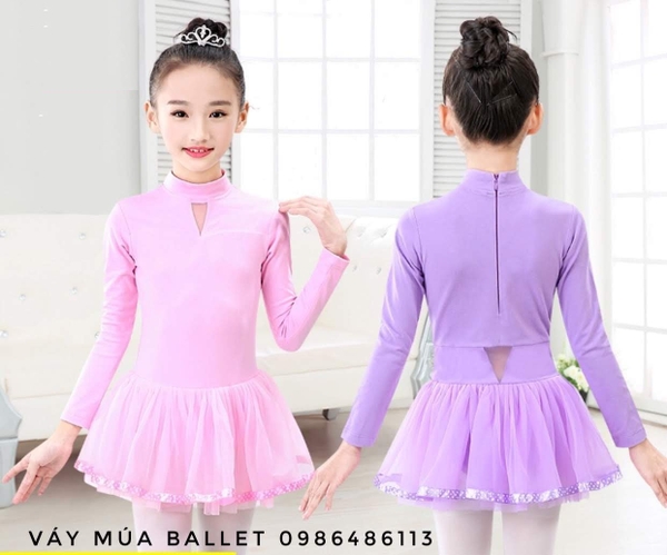 Váy múa cổ lọ voan lụa siêu mềm