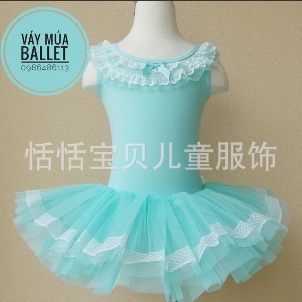 Váy múa ren cổ màu hồng, trắng, xanh, vàng, kem