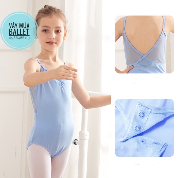 Set áo váy múa 2 dây vạt chéo lưng (tím, xanh, hồng)