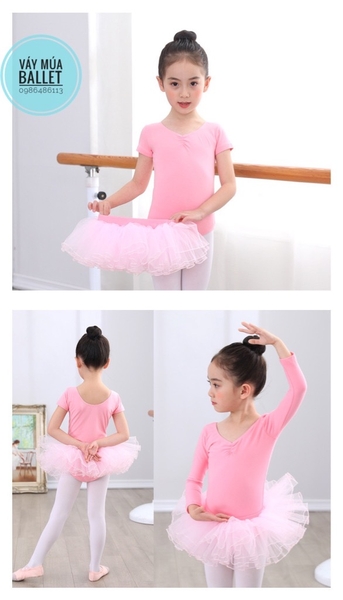 Set áo váy múa basic tay ngắn (hồng, tím, xanh)