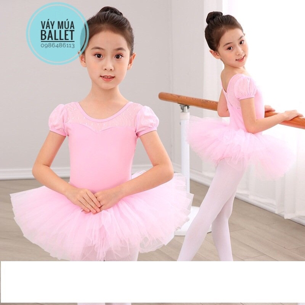 Váy múa phối von tay bồng (xanh, hồng, nude)