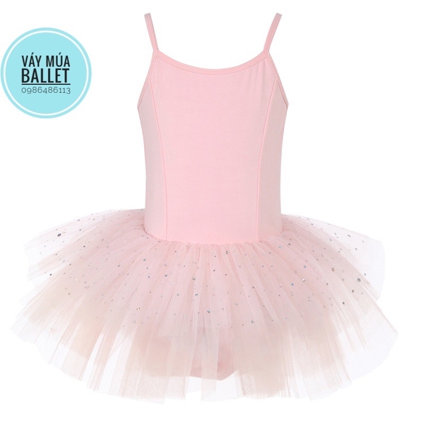 Váy múa 2 dây sao lấp lánh (đen, hồng)