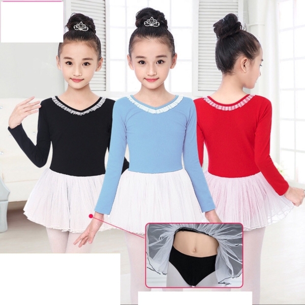 Váy múa voan mềm phối màu dài tay