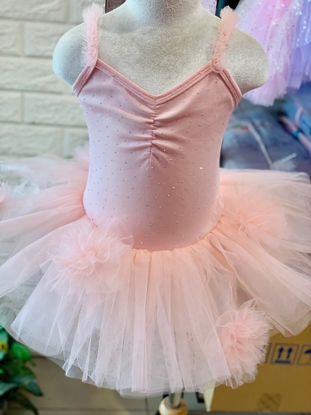 Váy múa cotton đá dây voan hoa bồng