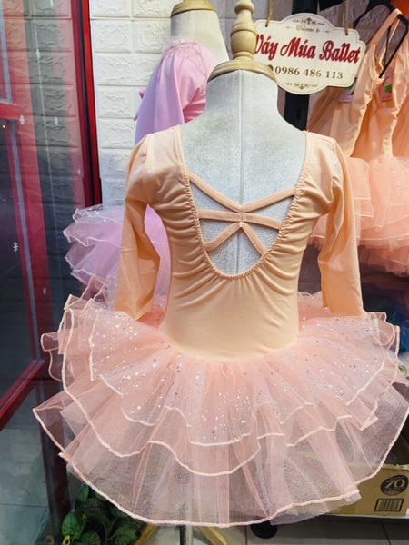 Váy múa hoa nhũ tay lỡ/dài kem