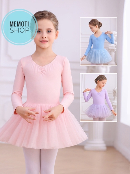 Váy múa basic voan mềm dài tay (xanh, tím, hồng)