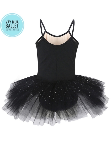 Váy múa 2 dây sao lấp lánh (đen, hồng)