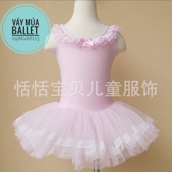 Váy múa ren cổ màu hồng, trắng, xanh, vàng, kem