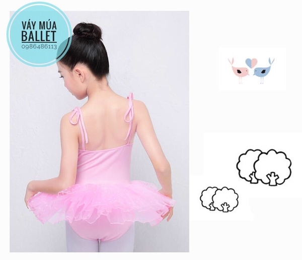 Váy múa 2 dây chấm bi hồng