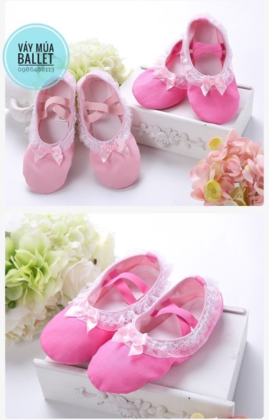 Giày vải múa viền ren hồng