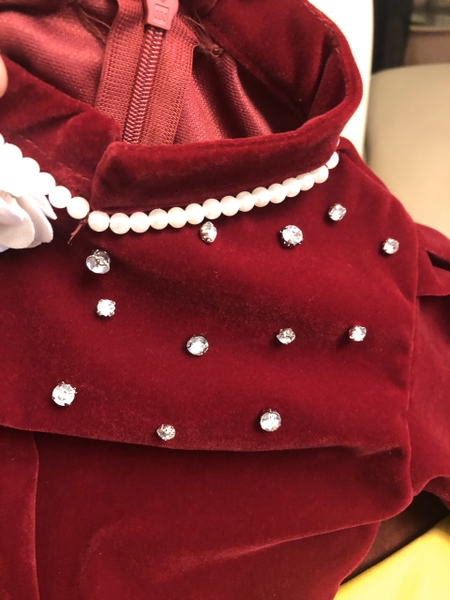 Bộ áo dài nhung đỏ cao cấp