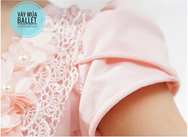 Váy múa hoa cổ ren ngọc (hồng, trắng)