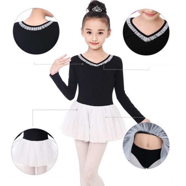 Váy múa voan mềm phối màu dài tay