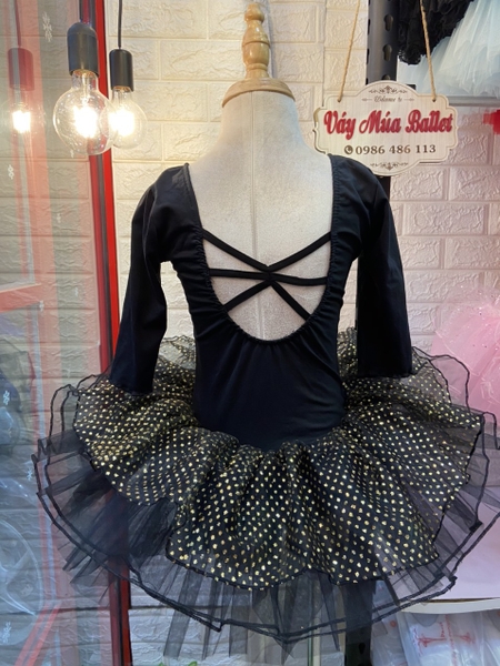 Váy múa đan lưng tay lỡ đen lấp lánh