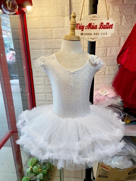 Váy múa tay tiên thun lấp lánh tutu trắng