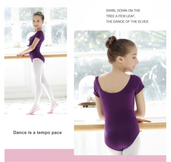 Áo tập múa gân nơ tay ngắn (hồng, xanh, đen, tím)