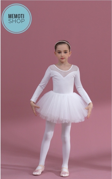 Set áo váy múa V lưng dài tay trắng