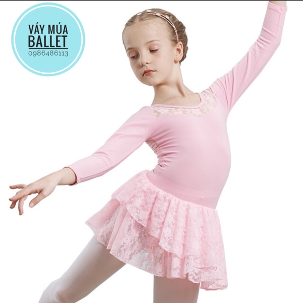 Váy tập múa ren tầng dài tay