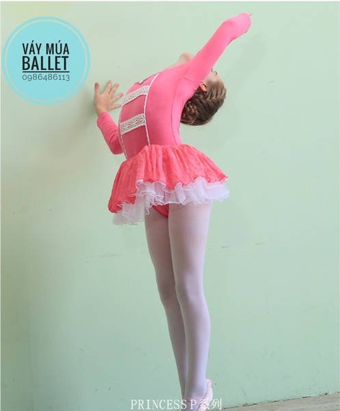 Váy múa ren tầng dài tay màu hồng, màu xanh