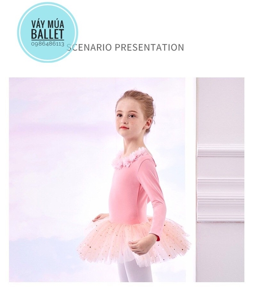 Váy múa hoa cổ sao dài tay (kem, hồng, tím, xanh)