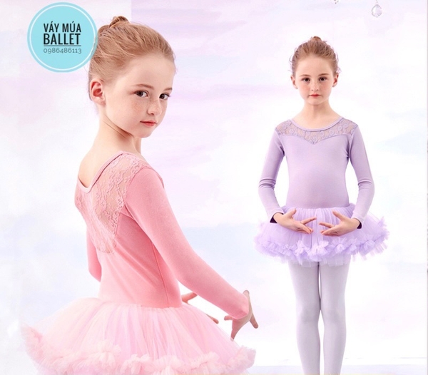 Váy múa phối ren tutu dài (hồng đỏ, hồng cam)