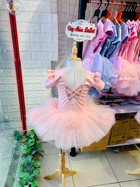 Váy múa cotton đá tiên ngắn voan hoa bồng