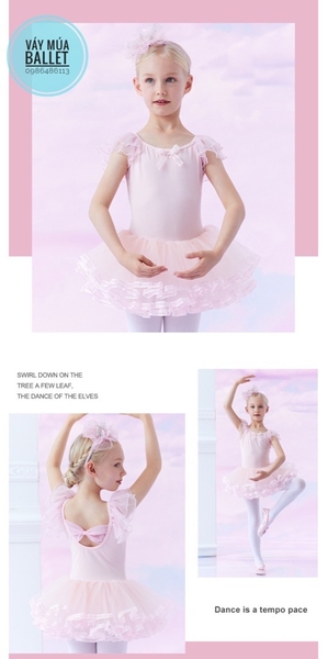 Váy múa tiên nơ viền new (tím, xanh, hồng)