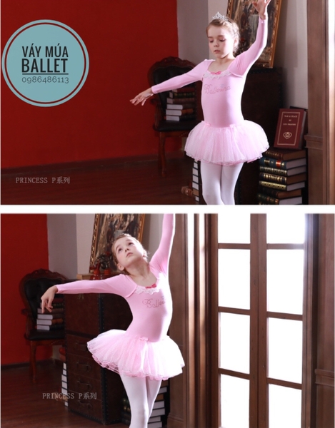 Váy ren balleria dài tay (màu hồng, xanh)