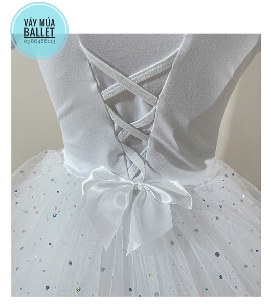 Váy múa đan lưng sao dài trắng