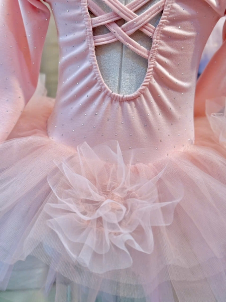 Váy múa tiên dài tay cotton đá hoa bồng