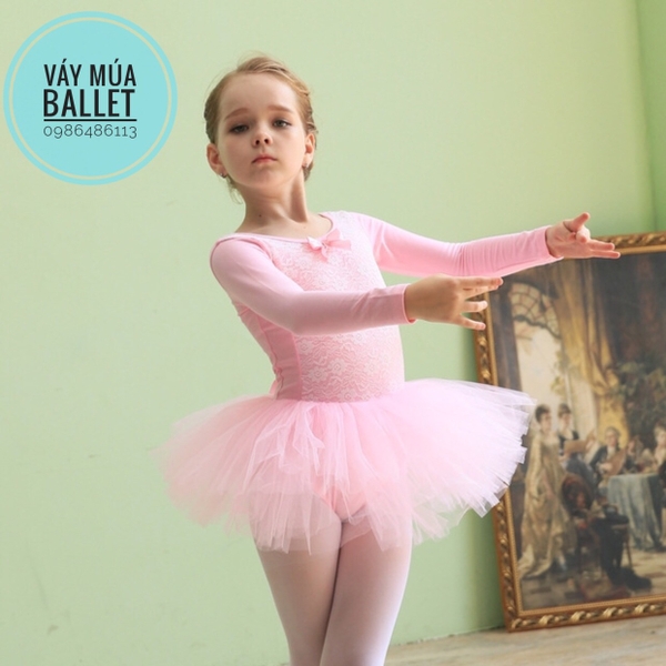 Váy múa ren ngực nơ dài tay