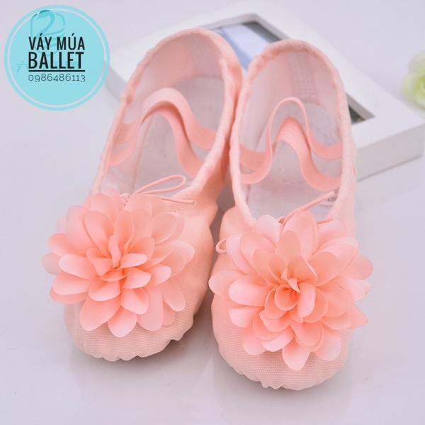 Giày vải múa hoa to (hồng, kem)