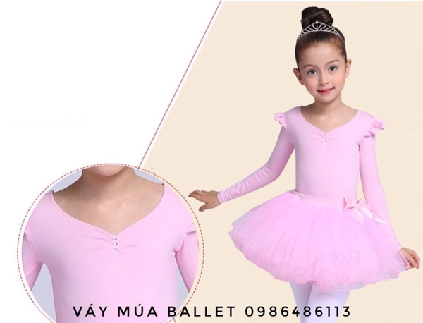 Set áo váy múa nơ dài tay