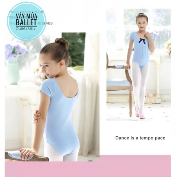 Áo tập múa gân nơ tay ngắn (hồng, xanh, đen, tím)