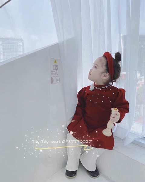 Bộ áo dài nhung đỏ cao cấp