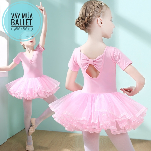 Váy múa nơ lưng viền chân váy tay ngắn
