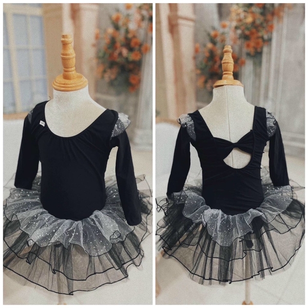 Váy múa tiên dài tay nhũ đen