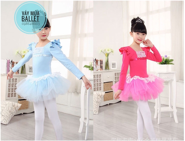 Váy múa ren bèo dài tay (hồng, xanh, đậm)