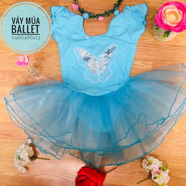 Váy múa kimsa bướm tay búp xanh