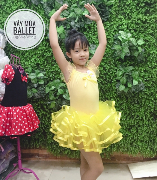 Váy múa tay tiên vàng 5 tầng