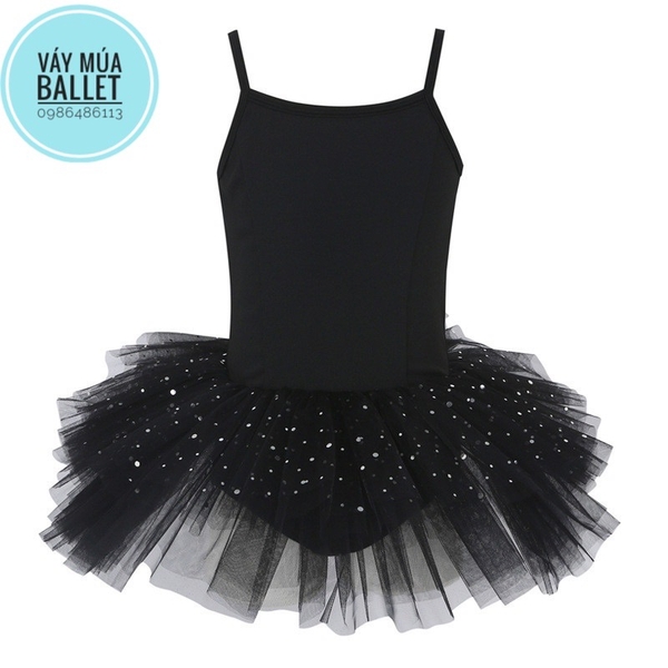 Váy múa 2 dây sao lấp lánh (đen, hồng)