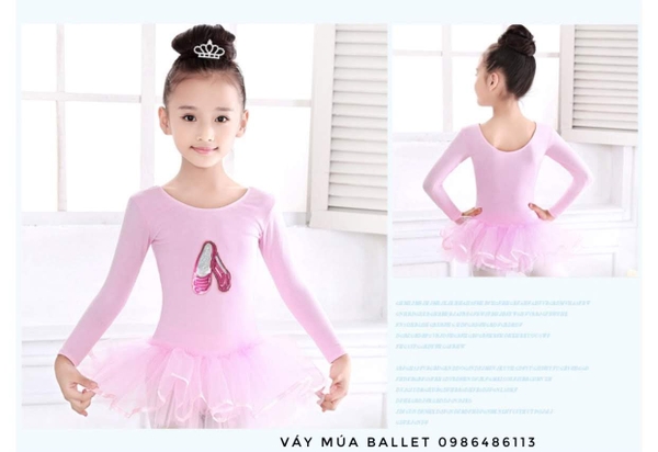 Váy múa kimsa giày hồng dài tay
